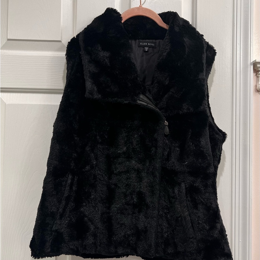 Black Faux Fur Vest by Ellen Reyes